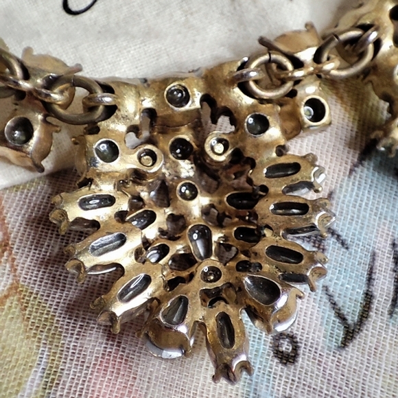 J. Crew Oxidized Brass Tone Clear Stone Statement Necklace High Dome Style - Picture 10 of 13